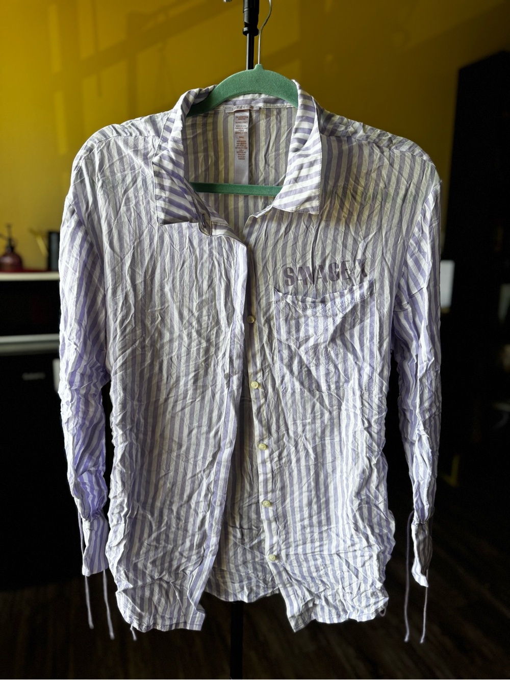Savage X Fenty Striped Button-Down Sleep Shirt - Light Purple & White